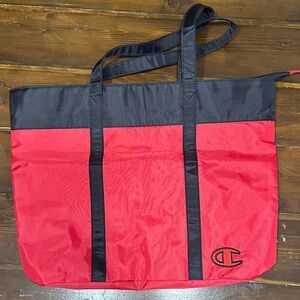 Champion Red and Black Duffel Tote with Logo